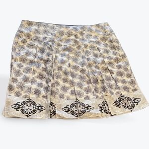 White House‎ Black Market Silk Pleated Skirt Black Beige Paisley Print Size 6